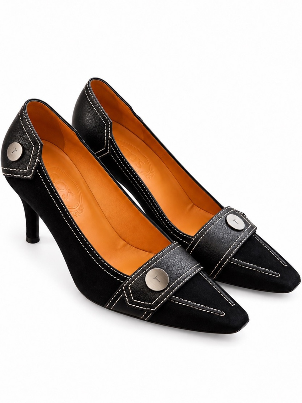 Tod's Black Leather and Suede Pointed Toe Heels  9.5 - Picture 2 of 7